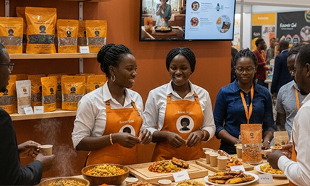 Folefac team welcoming visitors at a market