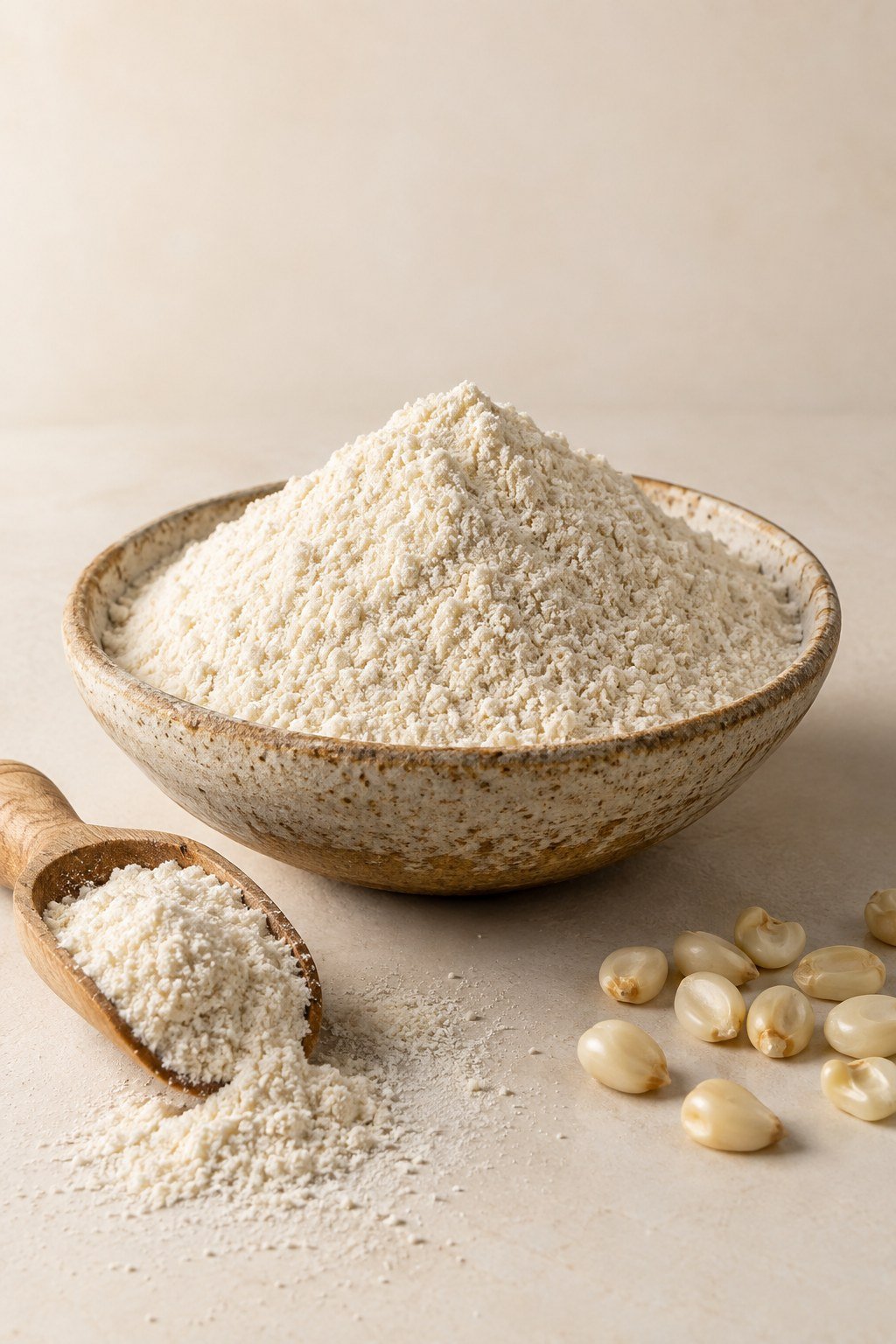 White cornmeal in a ceramic bowl